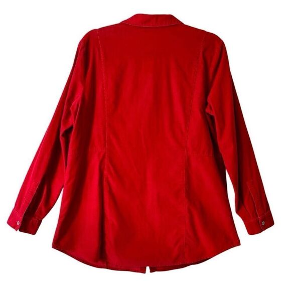J. Jill M red corduroy fine wale cotton soft button front long sleeve tunic shir - Picture 7 of 11